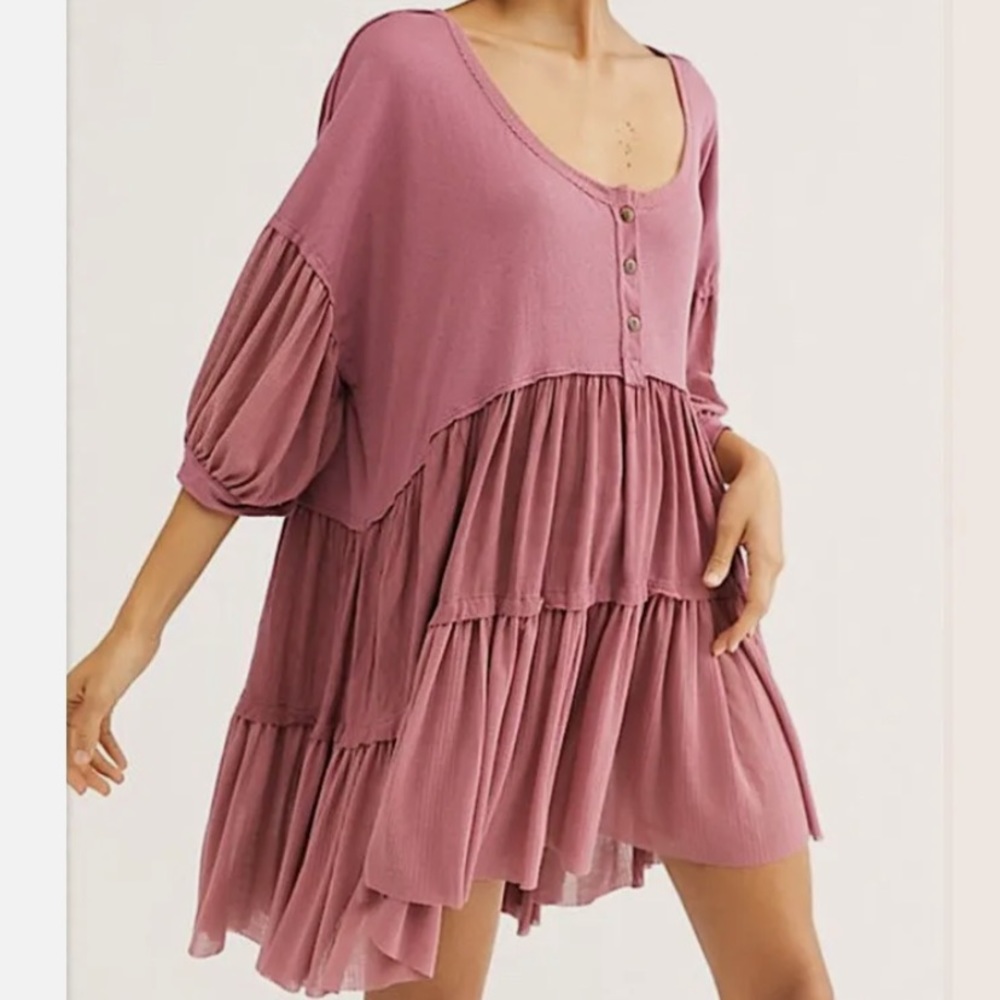 Free People | Tiered Scoop Neck Tunic Dress in Mauve Pink - NWT